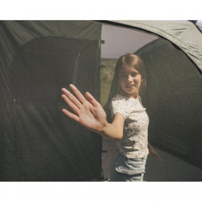 Mosquito net doors improve the ventilation of the family tent.