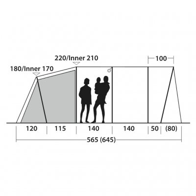 Height sketch for the 6-person family tent Outwell Denver 6.
