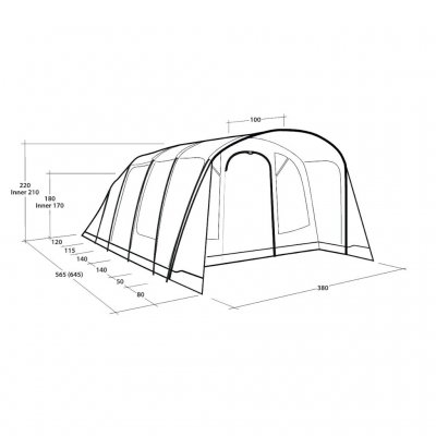 Dimensions sketch for the family tent Outwell Denver 6.