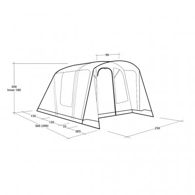 Dimensional drawing for Outwell San Antonio 2 Air family tent