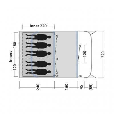 Floor plan Outwell Monterey 5 Air family tent.