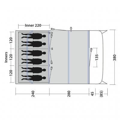 Floor plan Outwell Colorado 6 Air family tent.