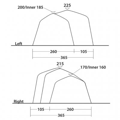 Sketch for the front and back of the Outwell Hartford 6 Air tent