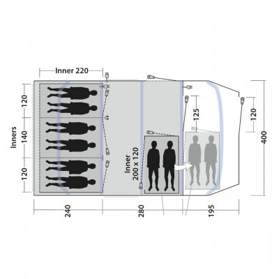 Floorplan for Outwell Tennessee 6+2 Air family tent