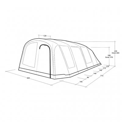 Dimensions for Outwell Tennessee 6+2 Air family tent