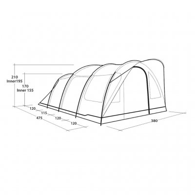 Dimensional drawing for Outwell Sky 6 family tent.