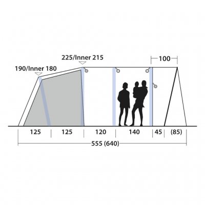 Height measurements for the Outwell Florida 5 Air family tent.