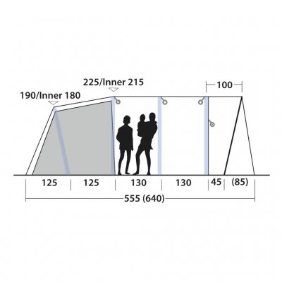 Height measurements for the Outwell Florida 6 Air family tent.