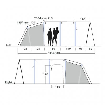 Heights for the family tent Outwell Vermont 7 Air.