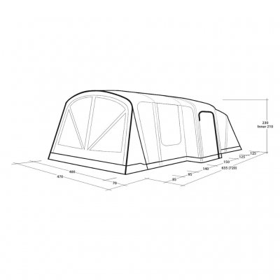 Dimension sketch for the family tent Outwell Vermont 7 Air.