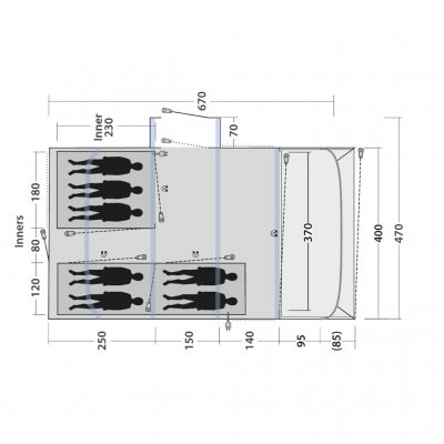 Floor plan for the family tent Outwell Vermont 7 Air.