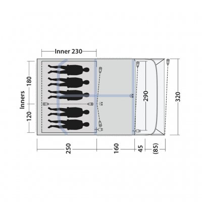 Floor plan for the family tent Outwell Nashville 5 Air TC
