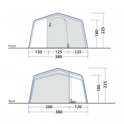 Sketch of the Outwell Michigan 4 Air seen from the front and back