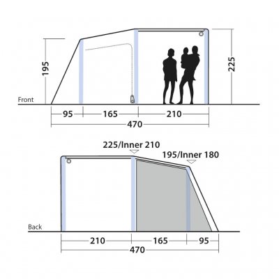 Height measurements for the Outwell Michigan 4 Air family tent