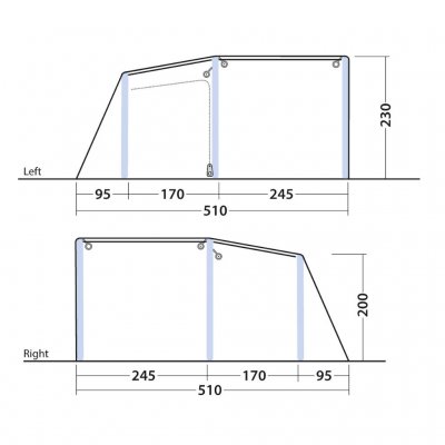 Sketch of the Outwell Maryland 5 Air seen from the front and back
