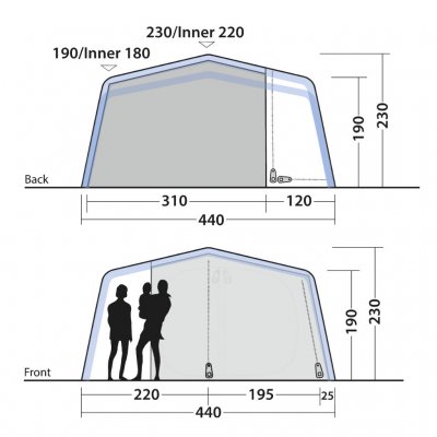 Height measurements for the Outwell Maryland 5 Air