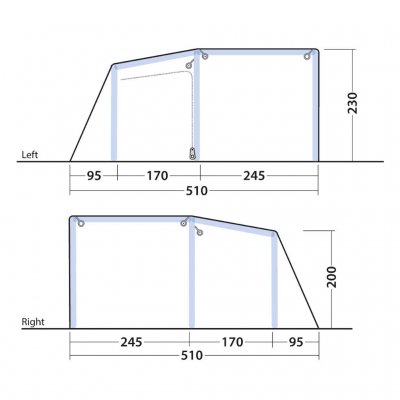 Sketch of the Outwell Virginia 5 Air TC seen from the front and back
