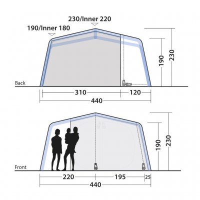 Height measurements for the Outwell Virginia 5 Air TC