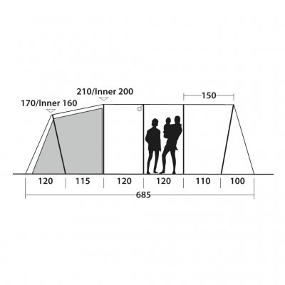Height sketch for the 6-person family tent Outwell Carolina 6.