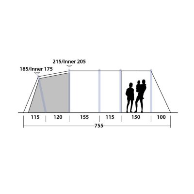 Elevation sketch for the family tent Easy Camp Arena Air 600