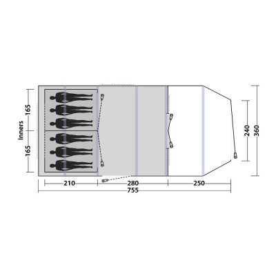 Floor plan for the Easy Camp Arena Air 600 family tent