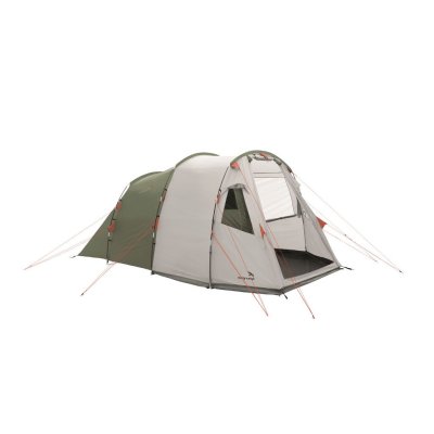 Easy Camp Huntsville 400, a cheap 4-person family tent with two dark bedrooms and a bright living room.
