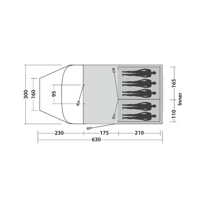 Floor plan for two rooms and two-bedroom inner tent at Easy Camp Palmdale 500 Lux Family Tent.
