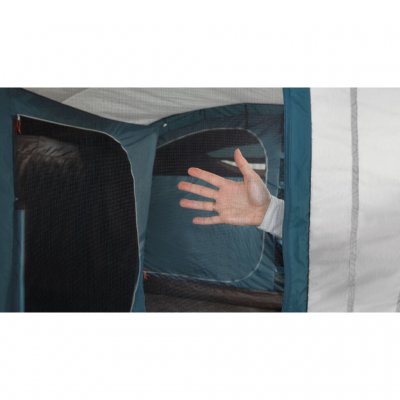 Doors with mosquito nets both at the front and at the side.