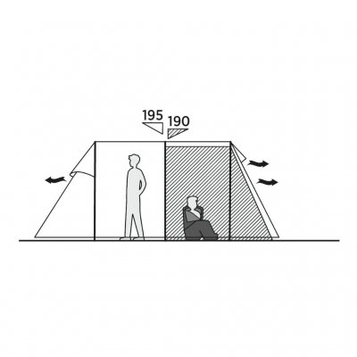 Dimensional sketch of the Easy Camp Menorca 500 family tent.