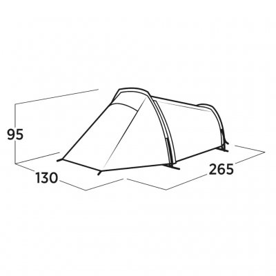 Dimensional drawing for Sarek 1 – lightweight one-man tent with compact design. Overall dimensions and pack size optimized for h