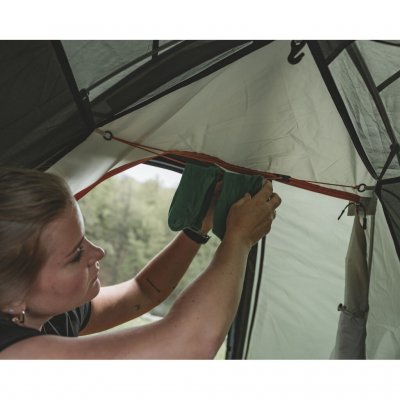 Clotheslines are built into the tent