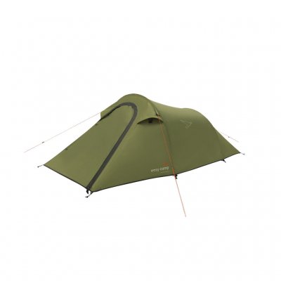 Reindal 2 tunnel tent diagonally from the side with the door closed, showing the tent's profile, ventilation and vestibule size.