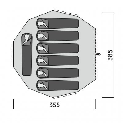 Floor plan of Easy Camp Vaulen Tipi – spacious design for up to 7 people, providing ample space for sleeping and storage