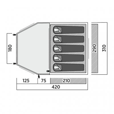 Floor plan for inner tent and living room for Easy Camp Kinn 5