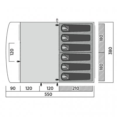 Floor plan for the Easy Camp Skarvan 6 family tent