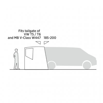Height sketch for Easy Camp Krossbu – showing the tent’s height and standing clearance at the entrance
