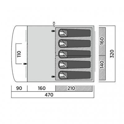 Floor plan for the family favourite among 5-person family tents, Easy Camp Brimnes 5 Air
