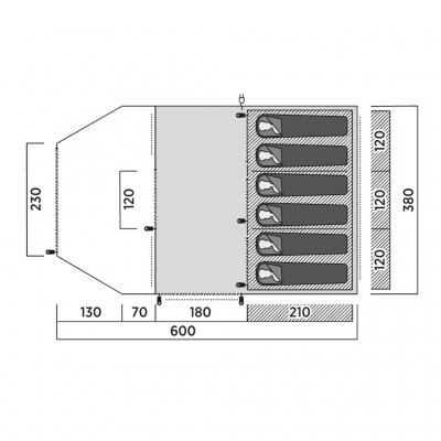 Floor plan for the family favourite among 6-person family tents – Easy Camp Kullen 6 Air