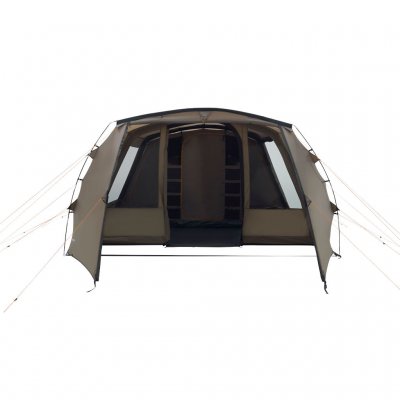 The front door of the Kullen 6 Air fully opened. You can see into the large living area and the darkened sleeping cabin.