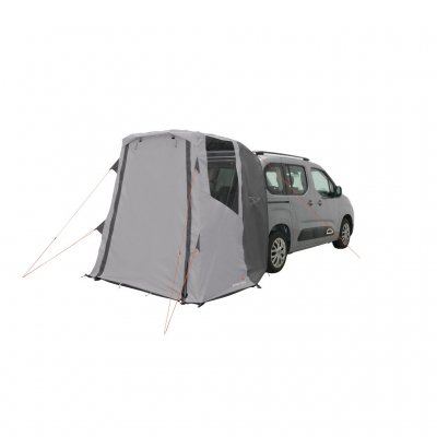 Easy Camp Krossbu Mini seen from an angle with the door closed – provides a weatherproof and private space next to the campervan