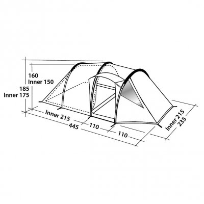 Dimensional sketch Robens Midnight Dreamer Tent.