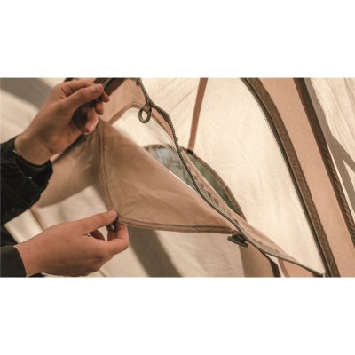 Three layers in the tent window. Curtain, window and mosquito net.