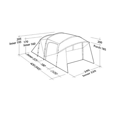 Dimensions for the camp tent Robens Wolf Moon 4XP.