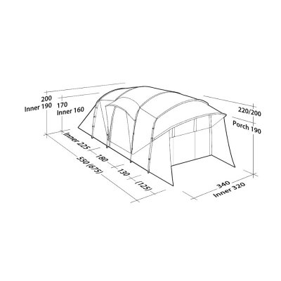 Dimensions for the camp tent Robens Eagle Rock TC 6+2XP.