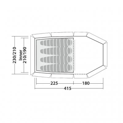 Dimensional sketch for Robens Nordic lynx 4 outdoor tent