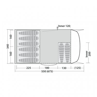 Floorplan for Robens Eagle Rock 6+2XP camp tent.