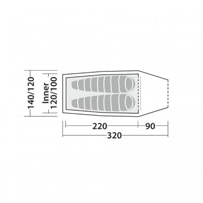 Floorplan for the 2-person tent Robens Arch 2