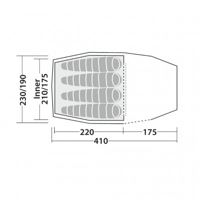 Plan for inner tent and porch area of the tent Robens Pioneer 4EX.