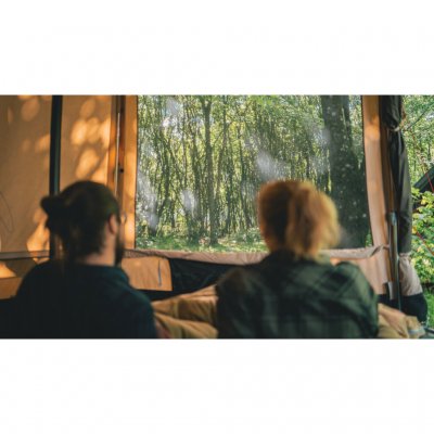 The windows can be opened to let in light and get a view.