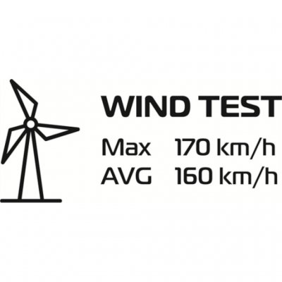 The tent is tested to withstand winds of up to 170 km/h.